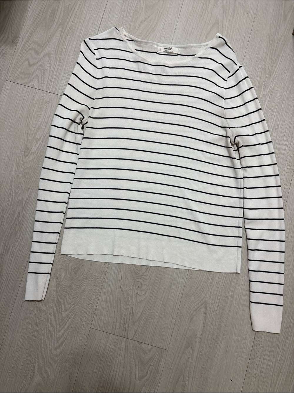 Mango White and Black Striped Long Sleeve Top